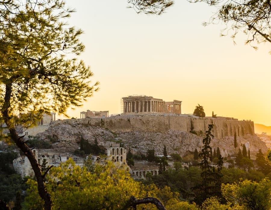 Ancient Corinth archaeological site and Temple of Apollo in Greece